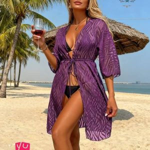 Kimono Pareo de Playa en Malla y Tul Bordado | Cover Up Elegante Mujer