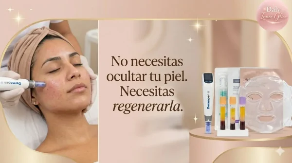 Tratamiento PRP facial con Dermapen, limpieza facial y terapia LED para regenerar la piel en Inner Glow.
