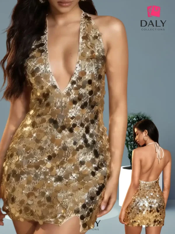 Vestido Golden Glow elegante para mujer ideal para fiestas y eventos.