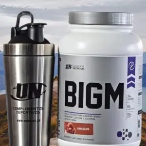 BIGM ganador de masa muscular con 34 g de proteína por servicio para aumentar de peso, desarrollar músculo y mejorar la recuperación post entrenamiento.